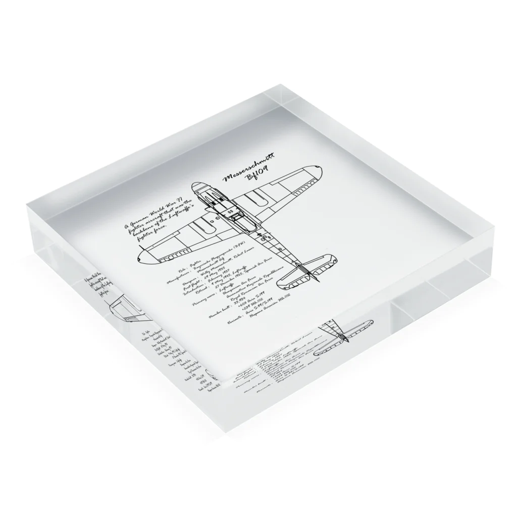 アタマスタイルのメッサーシュミット：戦闘機：ドイツ軍：ナチス：WW2：第二次世界大戦：太平洋戦争 Acrylic Block :placed flat