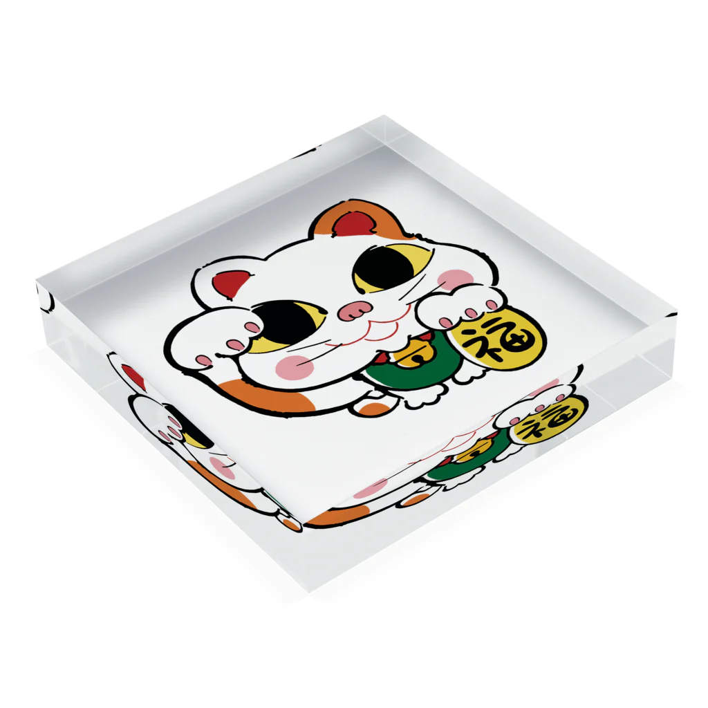 開運キャラ祭りの招き猫　 Acrylic Block :placed flat