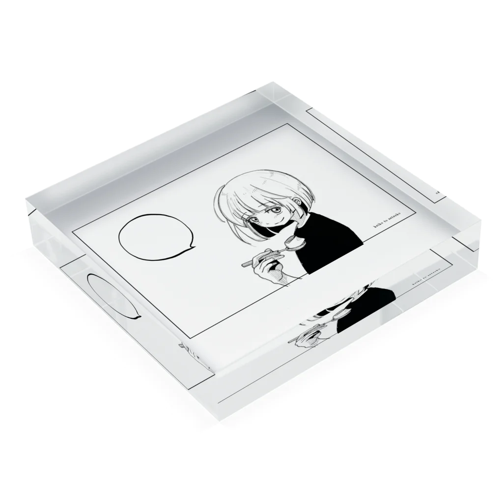 keiko to setsuko storeのプリン食べる子 Acrylic Block :placed flat