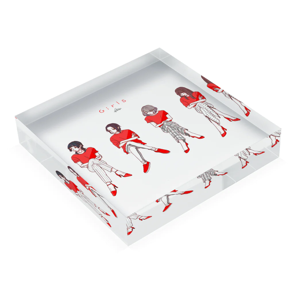 竹条いちいのGirls in red Acrylic Block :placed flat