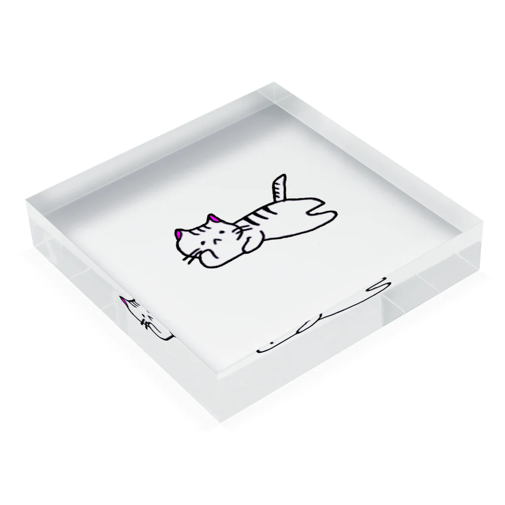 おもち屋さんのごろごろねこ（紫） Acrylic Block :placed flat