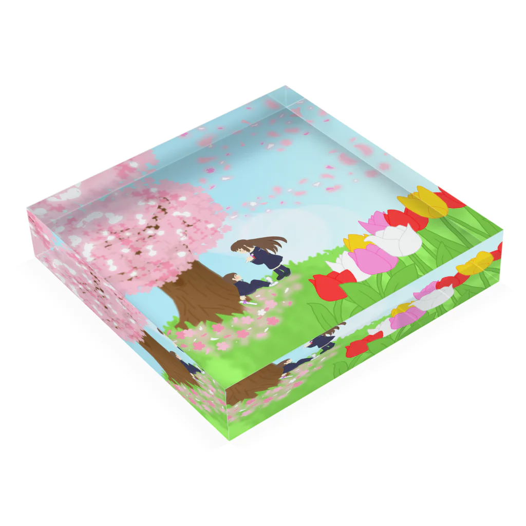 A＆OShopの想い桜の下で Acrylic Block :placed flat