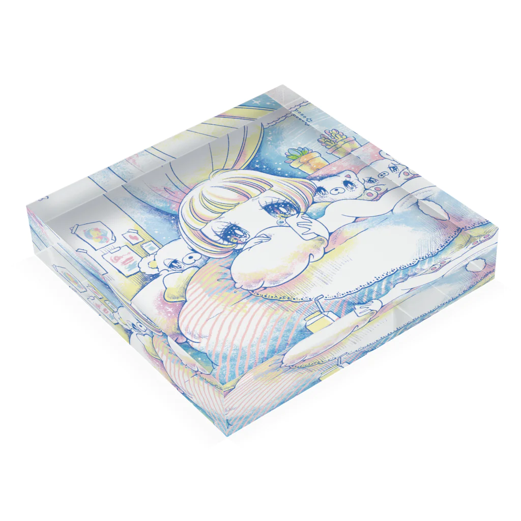 せきやゆりえ落書きショップのねむれない女の子 Acrylic Block :placed flat