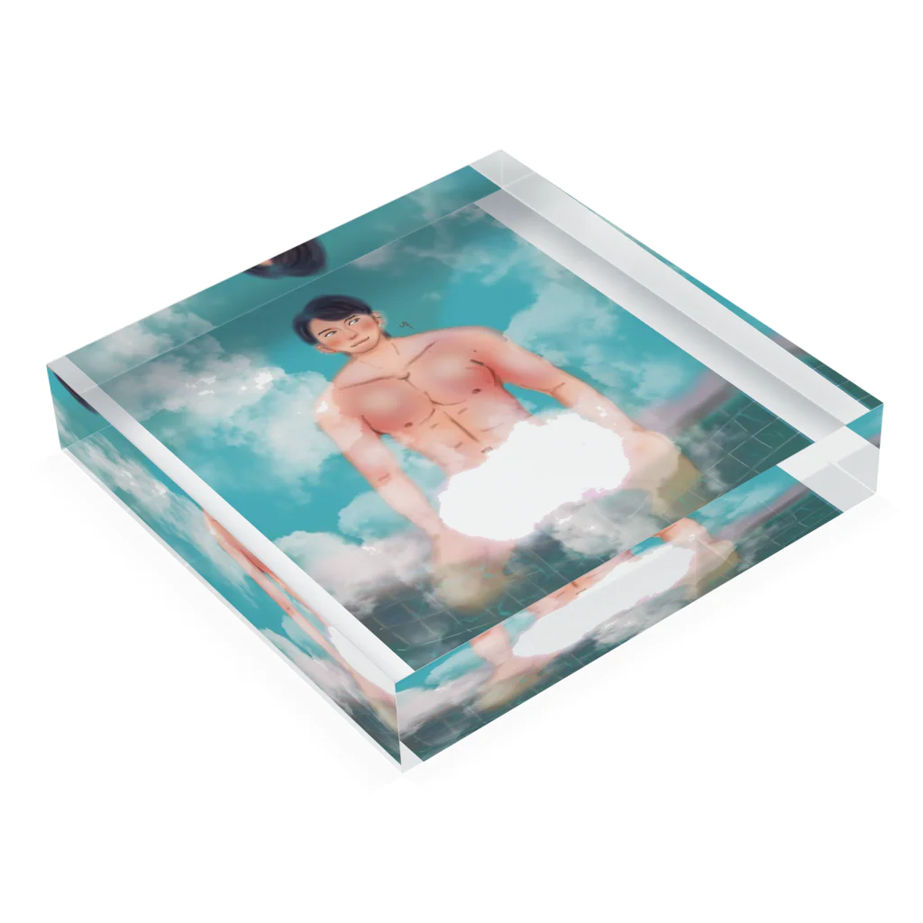 hacchi3dayoの湯煙の中の男 Acrylic Block :placed flat