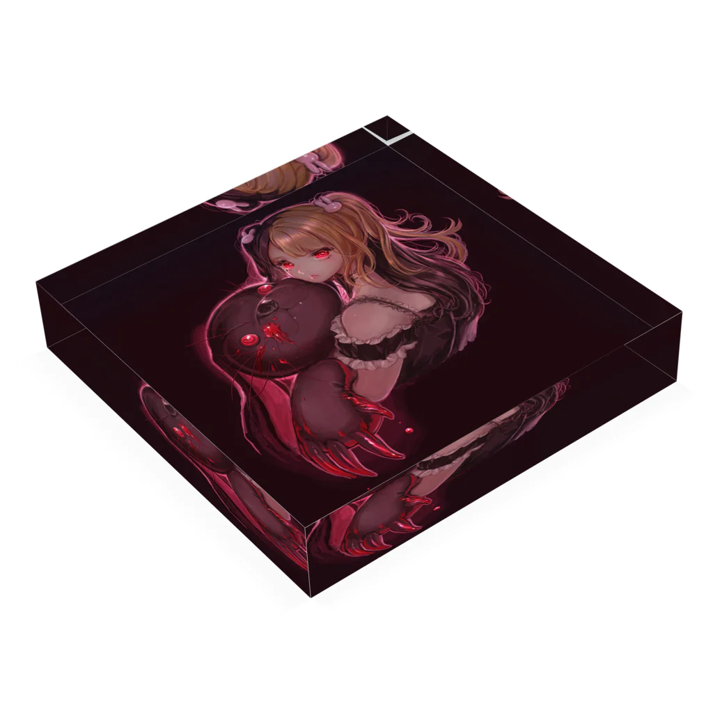 女の子の絵しょっぷのうさぎとお友達の女の子 Acrylic Block :placed flat