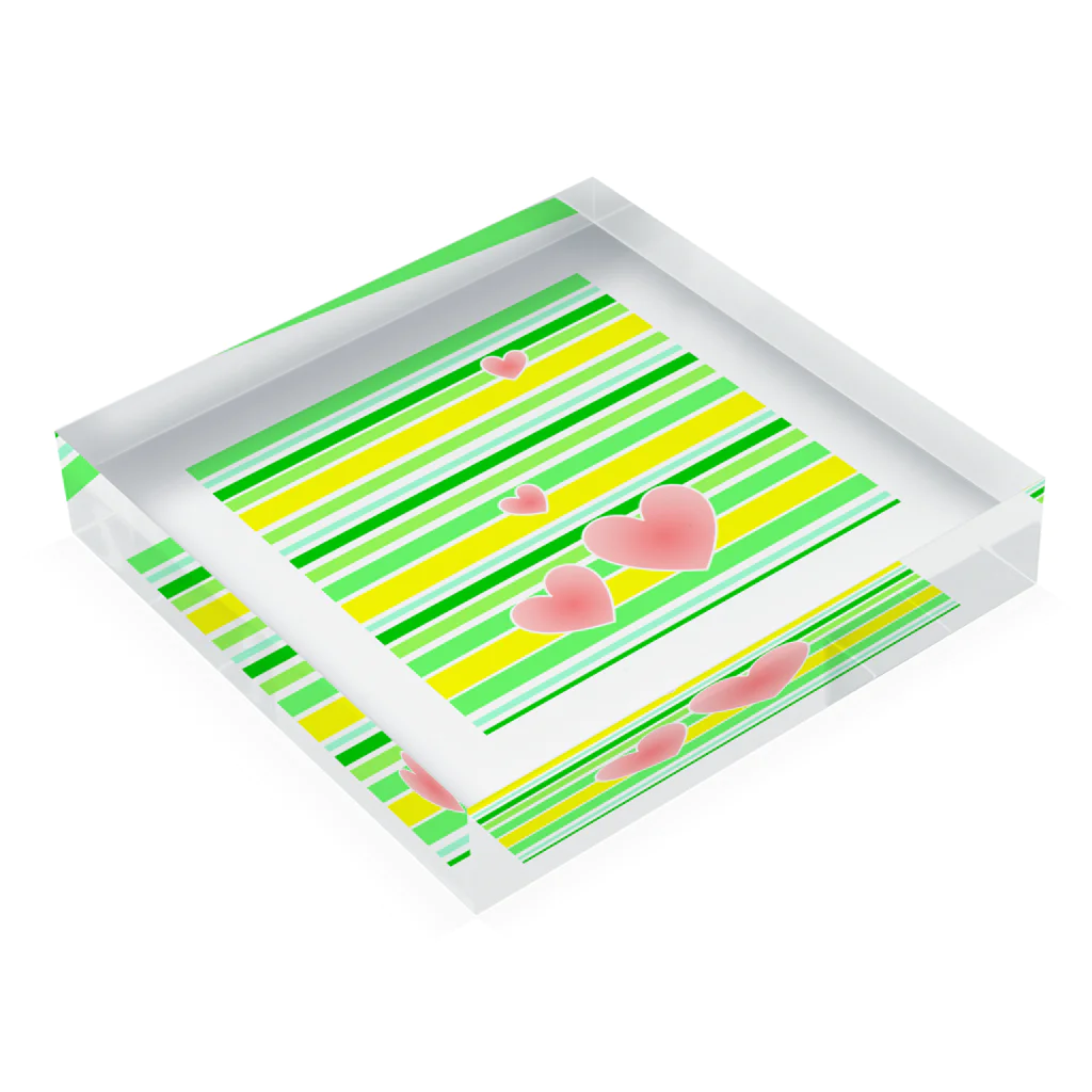 sanasanaのボーダー＋♡黄色＆緑 アクリルブロックの平置き