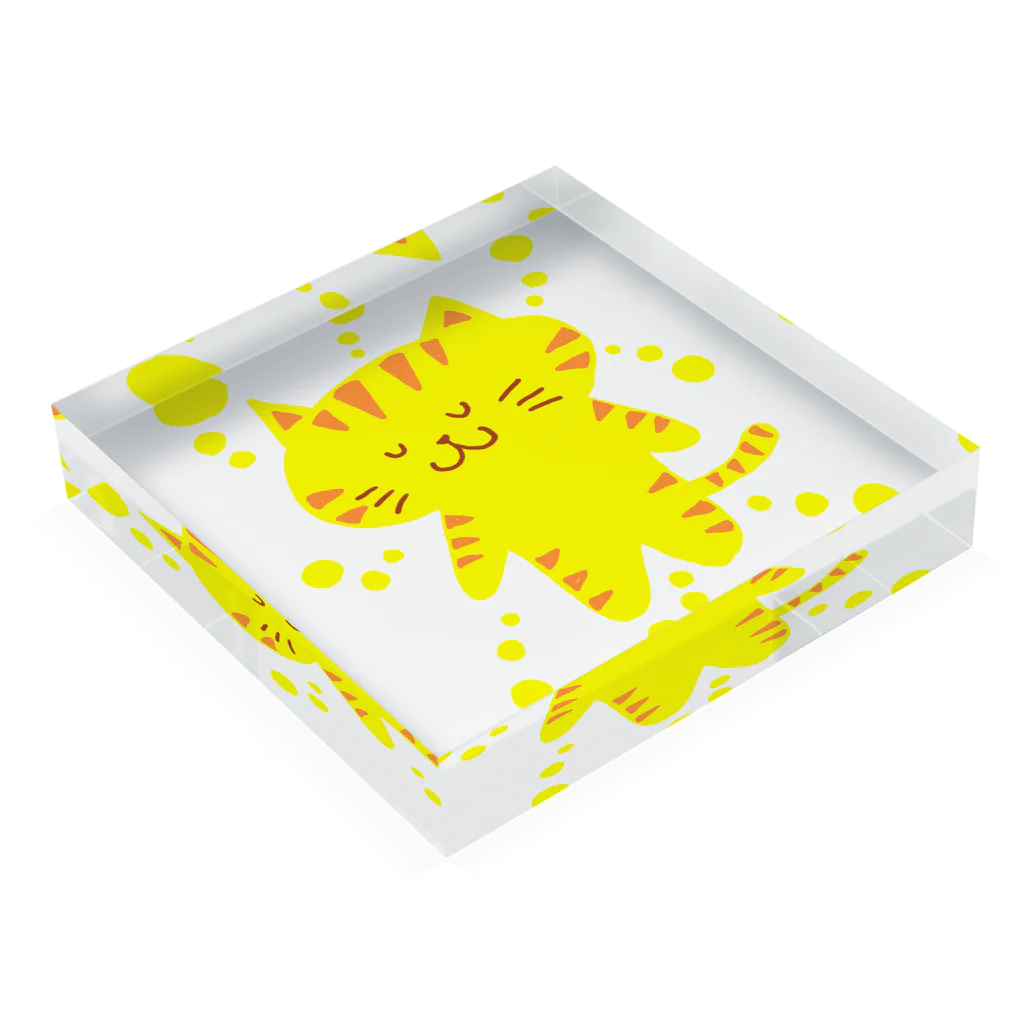 えかきにゃんこのお店♪のきいろいねこ Acrylic Block :placed flat