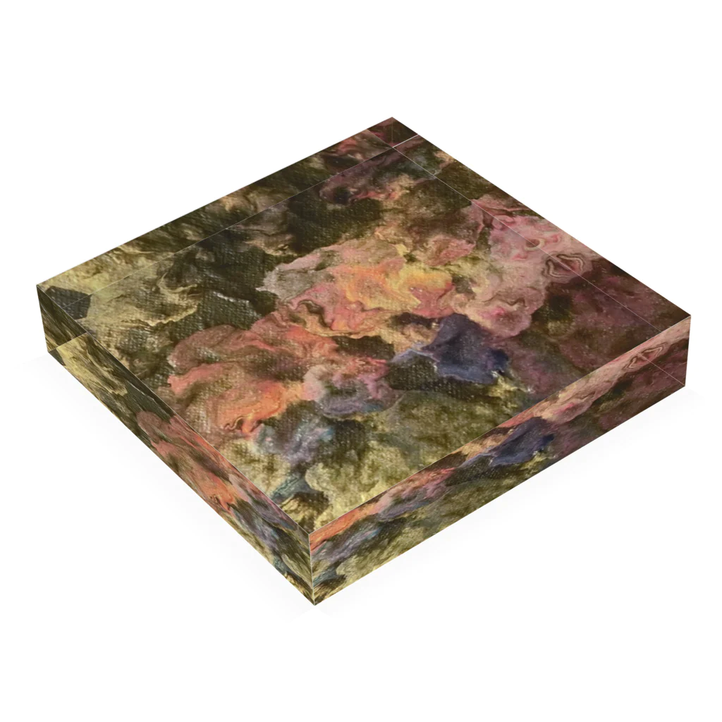 Akiyoのフィレンツェ画房 のピンクと金色の雲フルイド Acrylic Block :placed flat