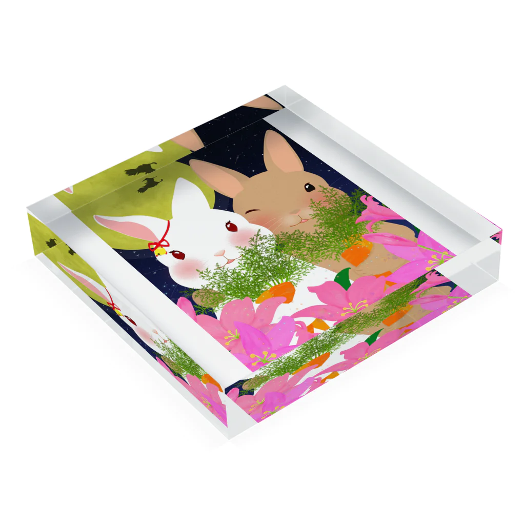 asahiyoruaの月見ちゃん仲良しグッズ Acrylic Block :placed flat