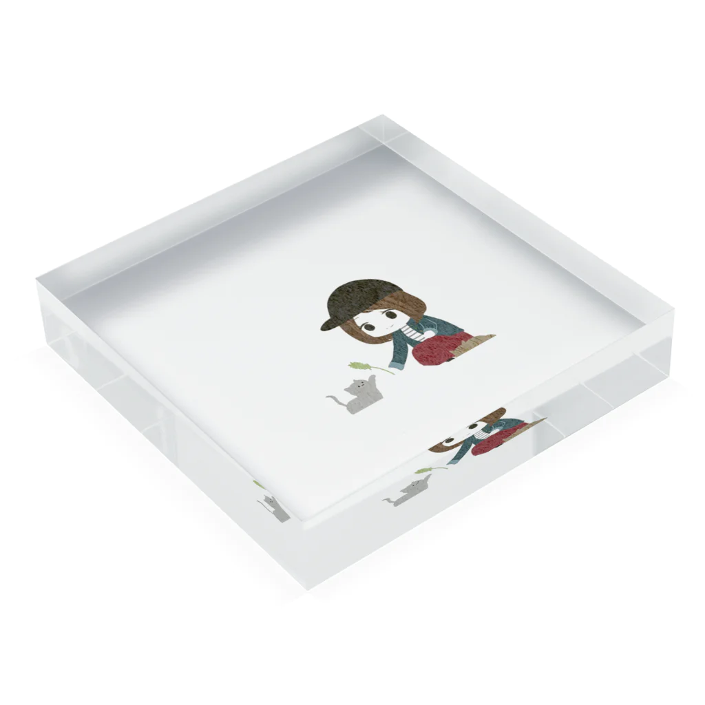 やおえもんの子猫と猫じゃらし Acrylic Block :placed flat