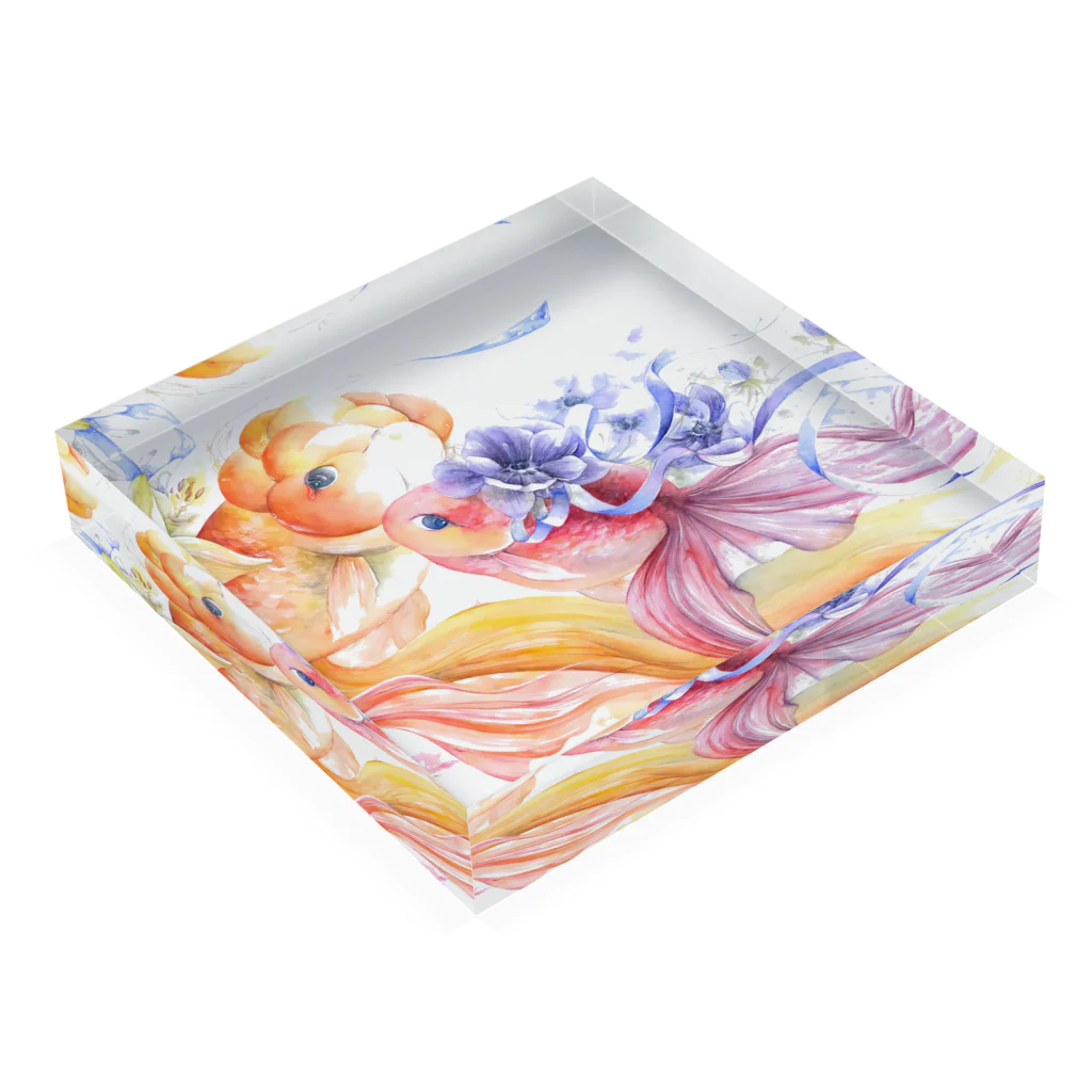 晴金魚-harukingyo-の花の水槽で 結 Acrylic Block :placed flat