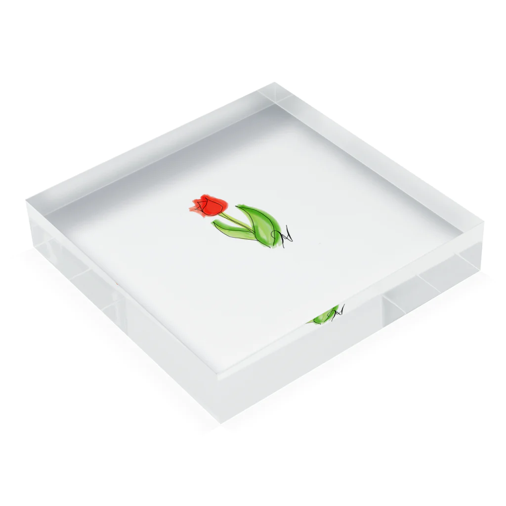 Hinakoの赤いチューリップ、単品で Acrylic Block :placed flat