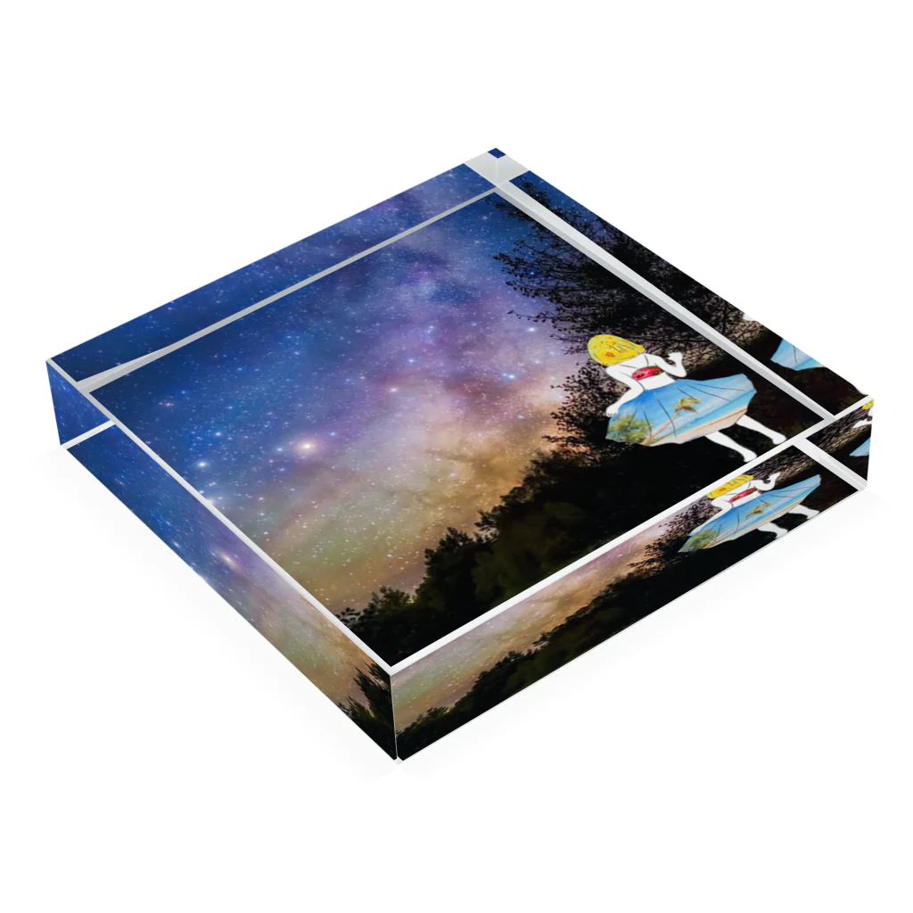 Ksukeのガール×写真×夜空 Acrylic Block :placed flat