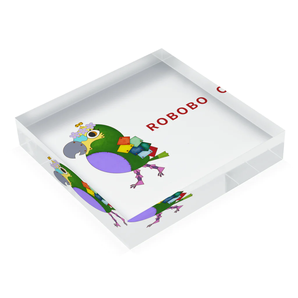 ねこぜや のROBOBO アオボウシインコ Acrylic Block :placed flat