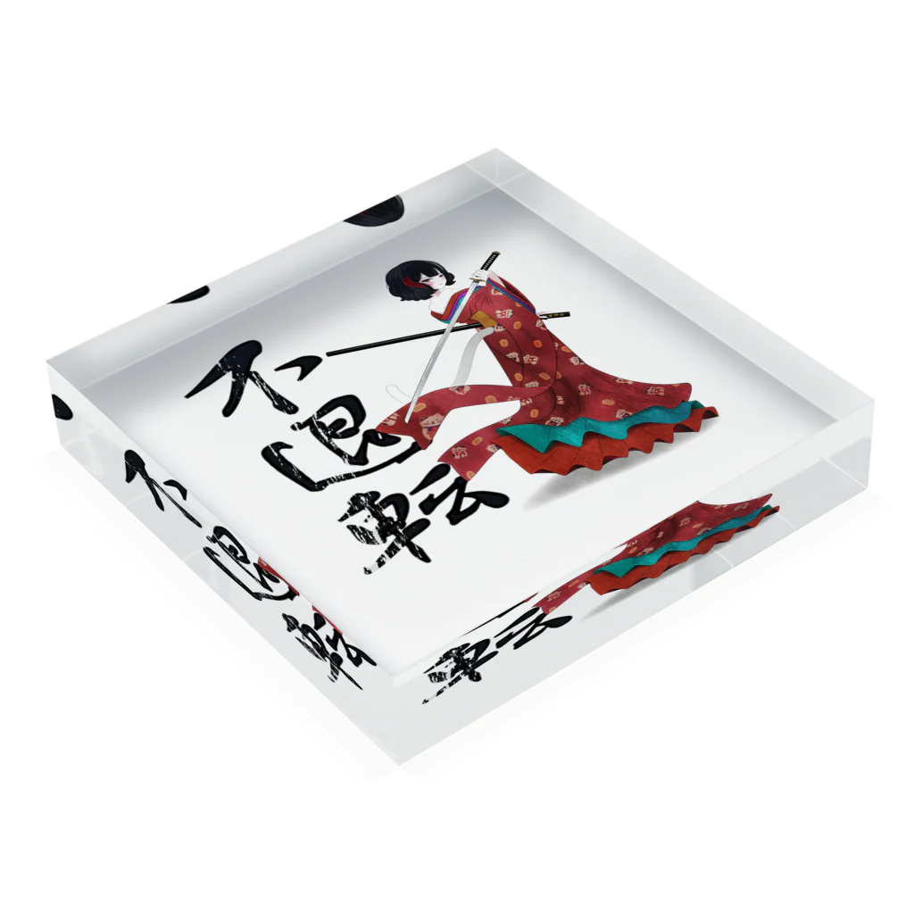 松や SUZURI店の不退転の女神 Acrylic Block :placed flat