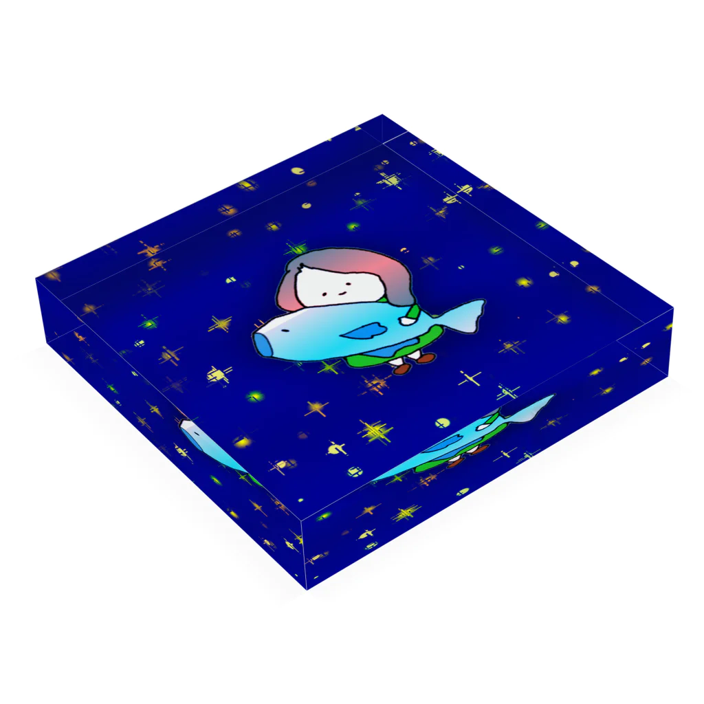 ZENの星空とおさかなほのちゃんアート Acrylic Block :placed flat