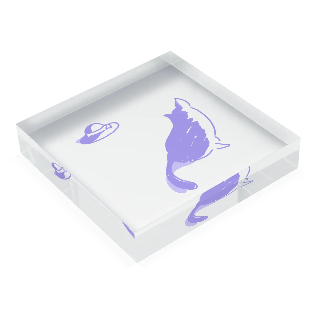 Karinsyrupの猫と帽子(紫) Acrylic Block :placed flat