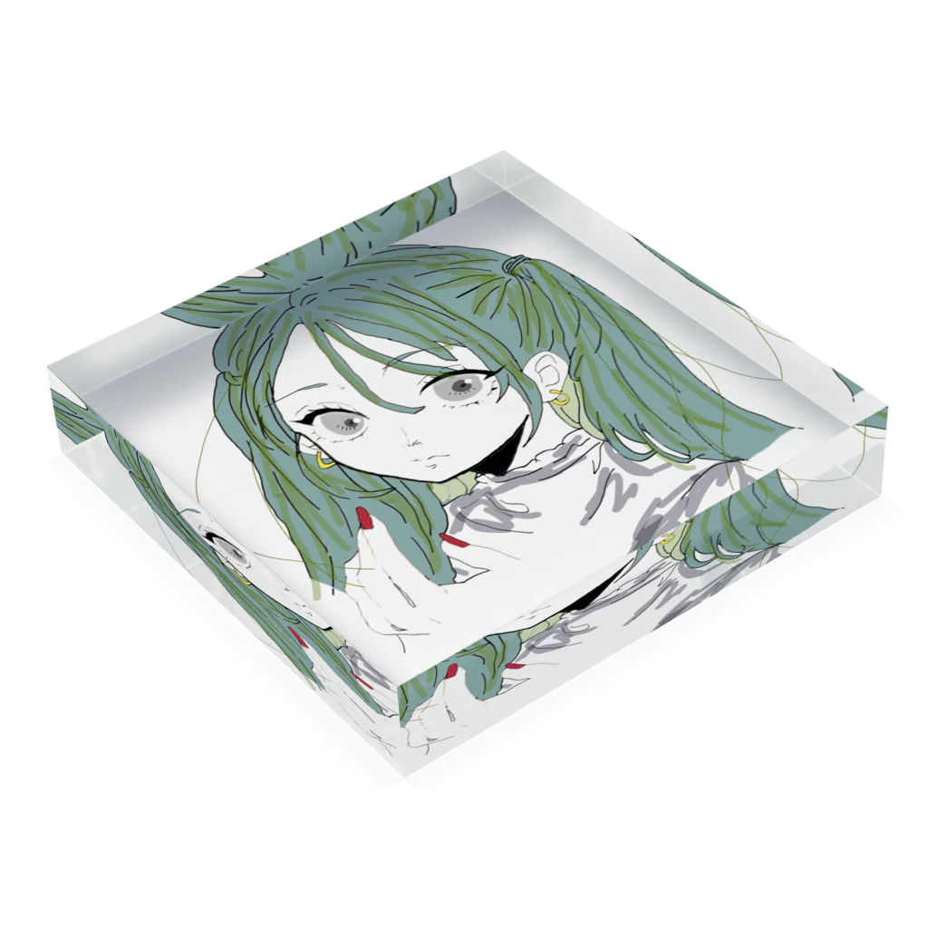 青リンゴのゆめかわいい女の子 Acrylic Block :placed flat