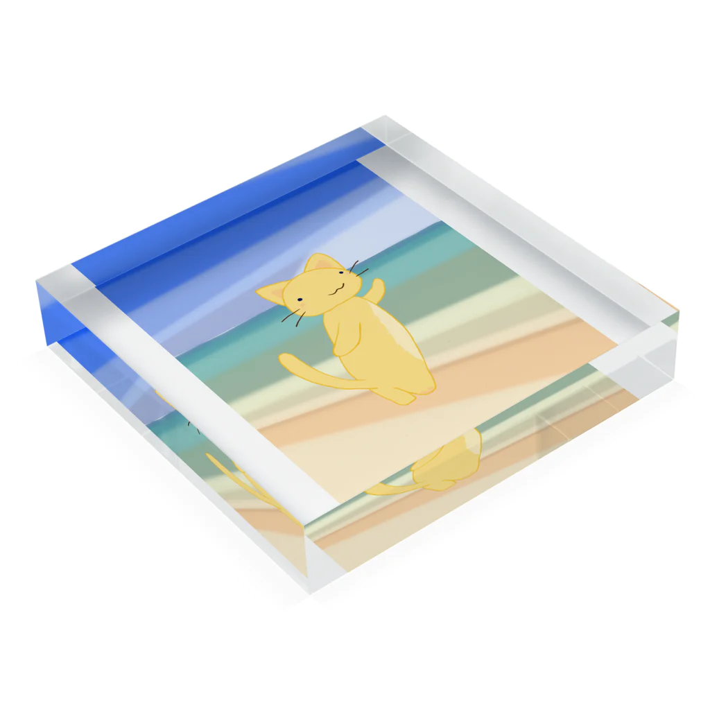 きねこやのきねことビーチ Acrylic Block :placed flat