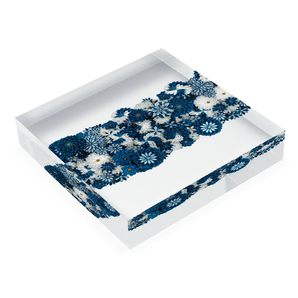 Japanese Fabric Flower coconの花群生紋様　縹×月白 アクリルブロックの平置き