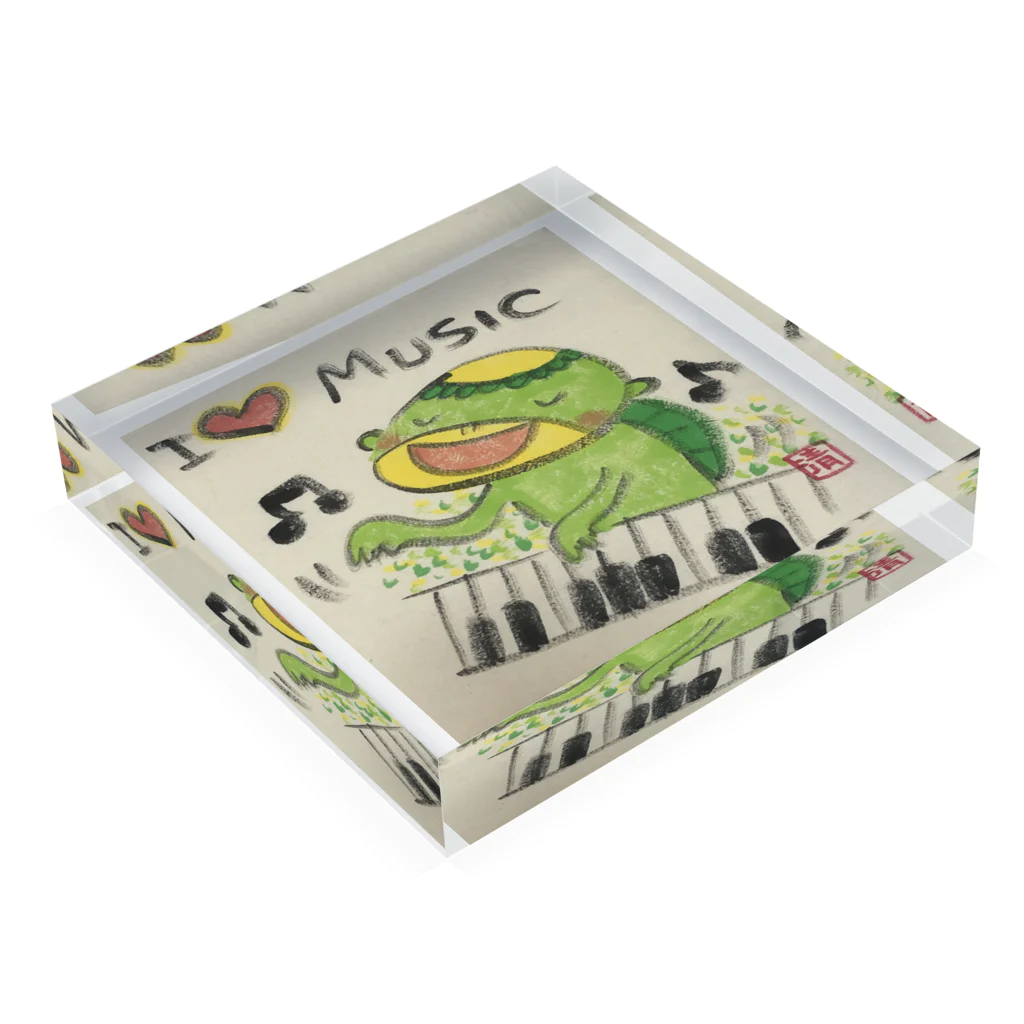 KIYOKA88WONDERLANDのピアノかっぱくん Piano Kappa-kun Acrylic Block :placed flat