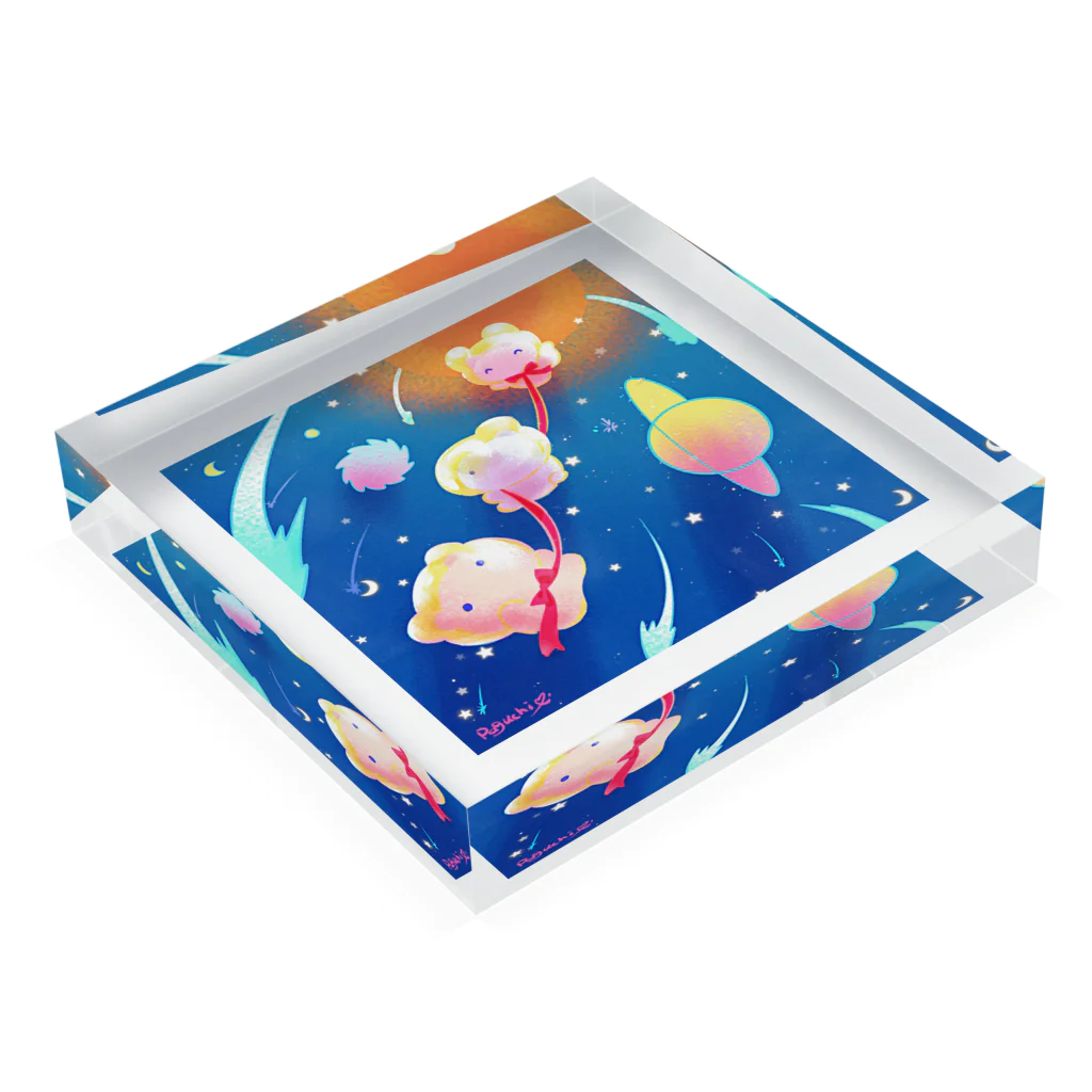 たんぽぽ帝国(おみやげ屋さん)の宇宙遊泳ぷにぷに Acrylic Block :placed flat