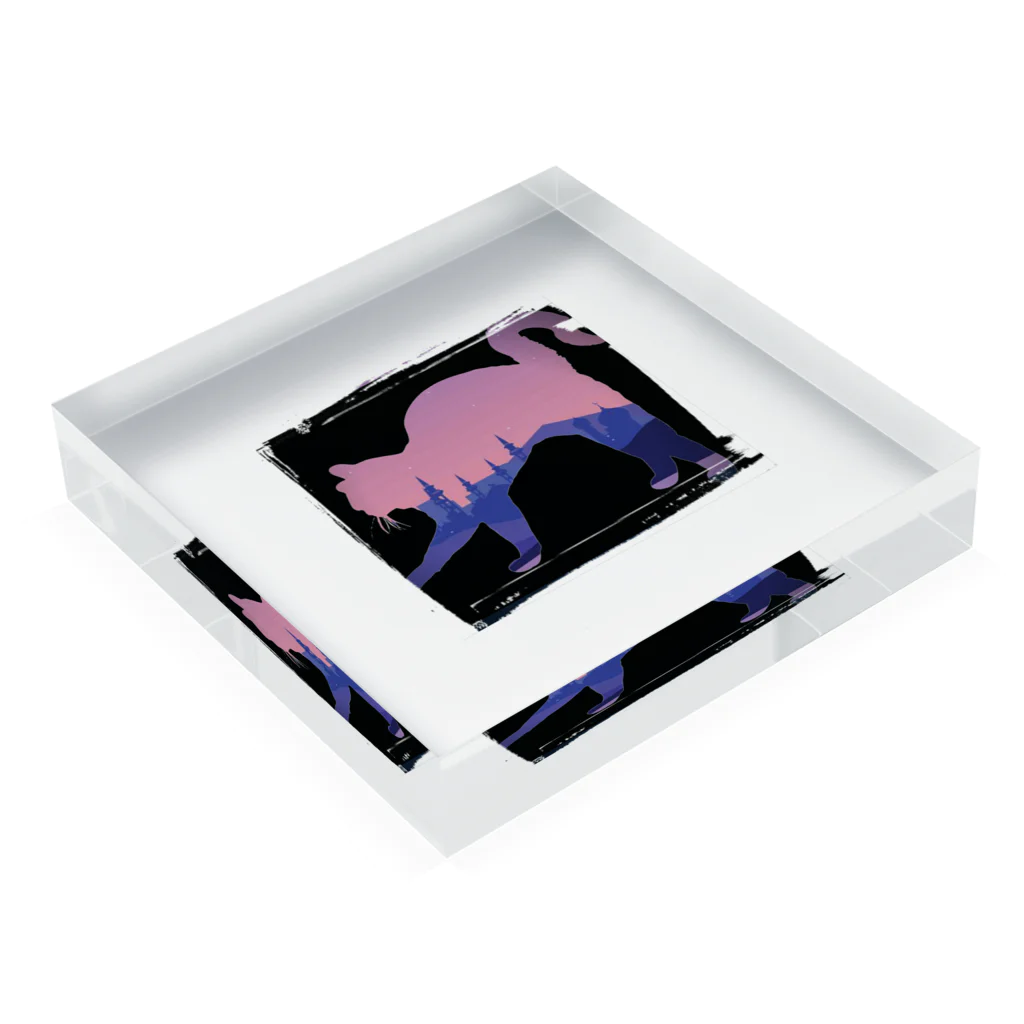 3Nyan's Mom 〜猫グッズ屋さん〜の黒ピンク 伸び猫 Acrylic Block :placed flat