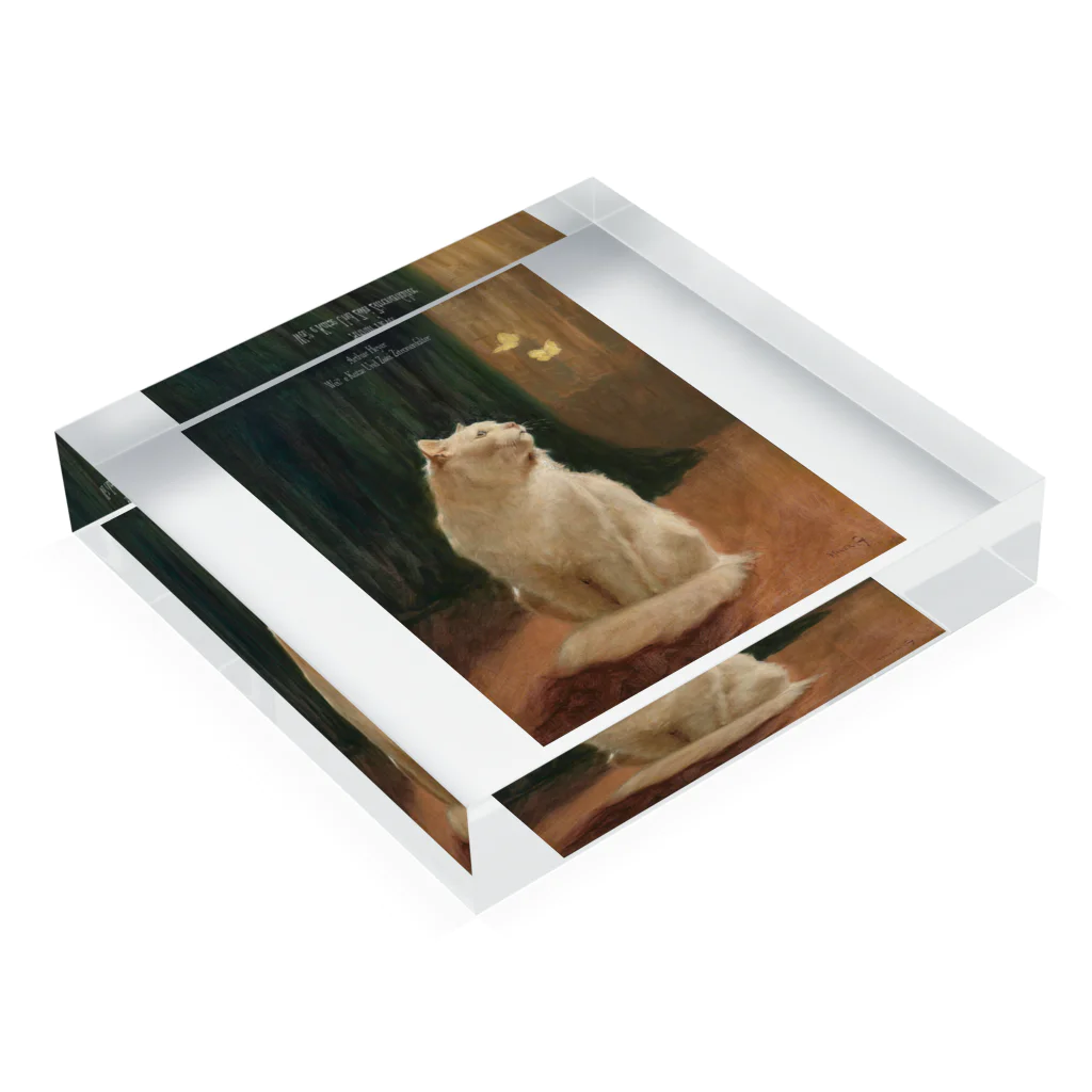 ゆーさんのアルトゥール・ヘイヤー　Weiße Katze Und Zwei Zitronenfalter Acrylic Block :placed flat