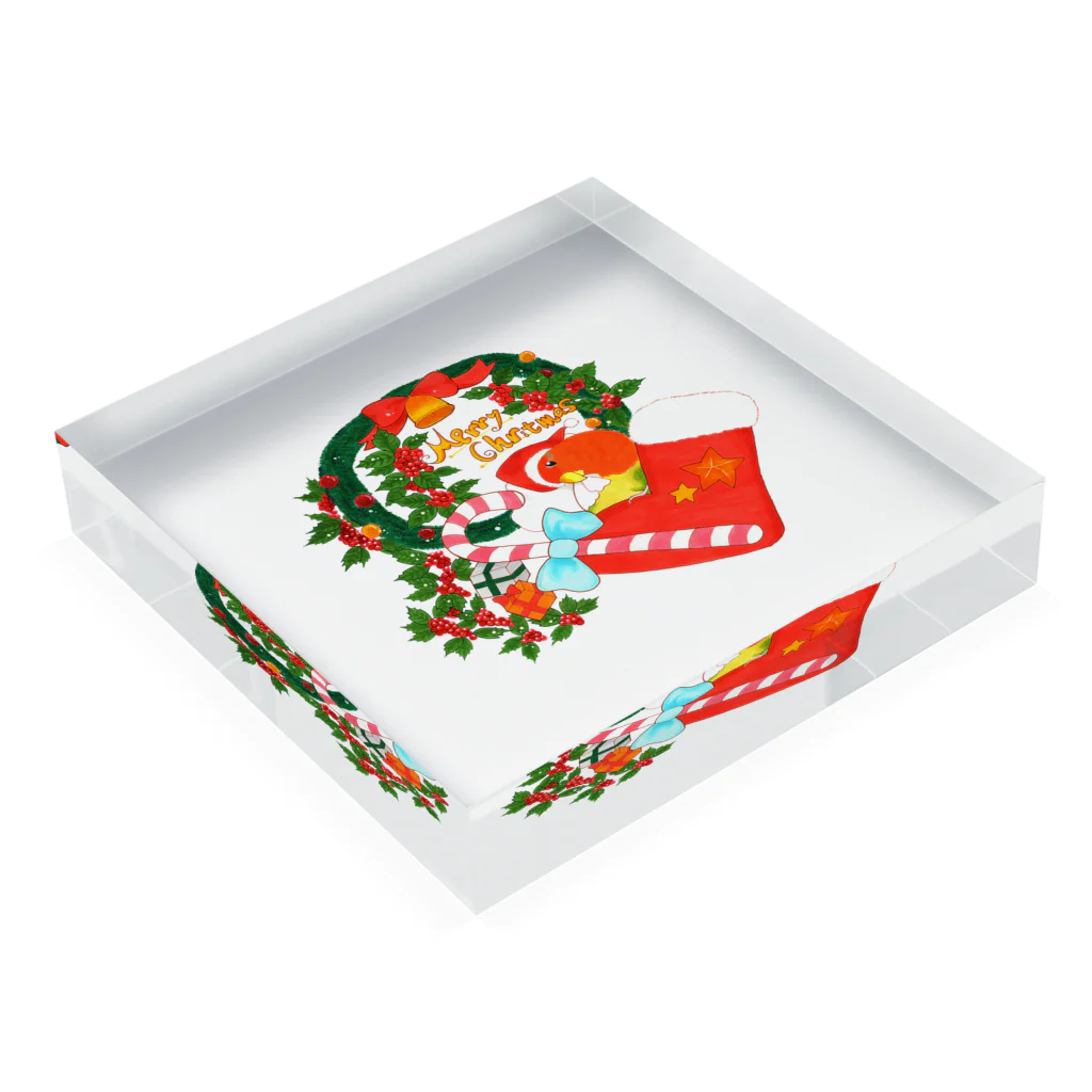 【コザクラインコ】オピーチョのお店の【コザクラインコ】クリスマスオピーチョ Acrylic Block :placed flat