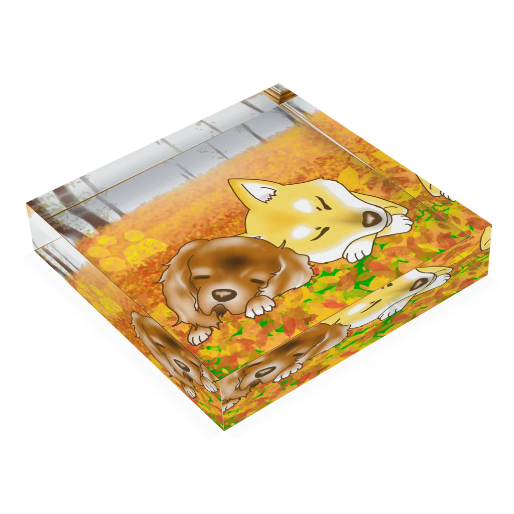 ひなたぐらしの秋のおやすみわんこ Acrylic Block :placed flat