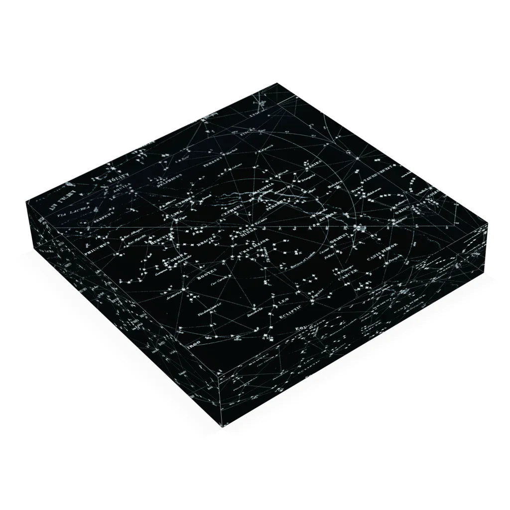 ﾋﾞｬｸﾑ　ｾｲｻｸｼｮ               のアンティーク星図［黒］ アクリルブロックの平置き
