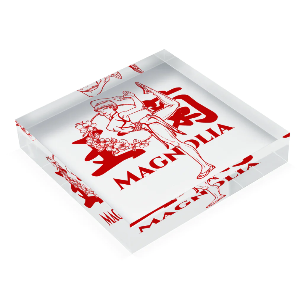 おうりょうじの玉蘭red（白木蓮/ハクモクレン/マグノリア） Acrylic Block :placed flat