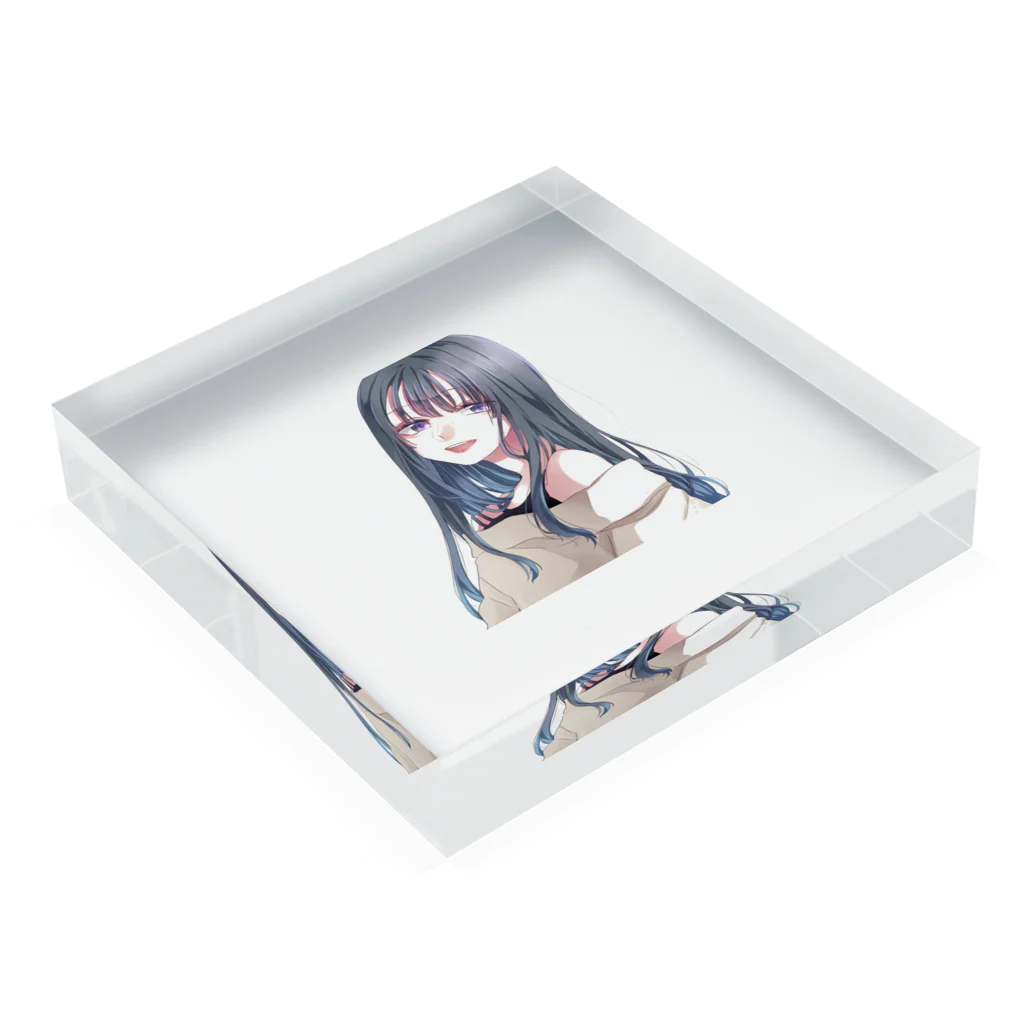 SAKURA スタイルの黒髪ロング女子 Acrylic Block :placed flat