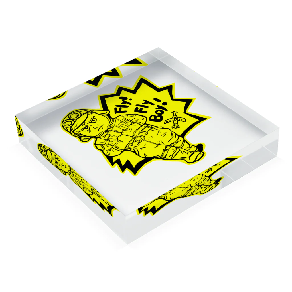 TOMMY★☆ZAWA　ILLUSTRATIONのFly! Fly Boy (イエロー) Acrylic Block :placed flat