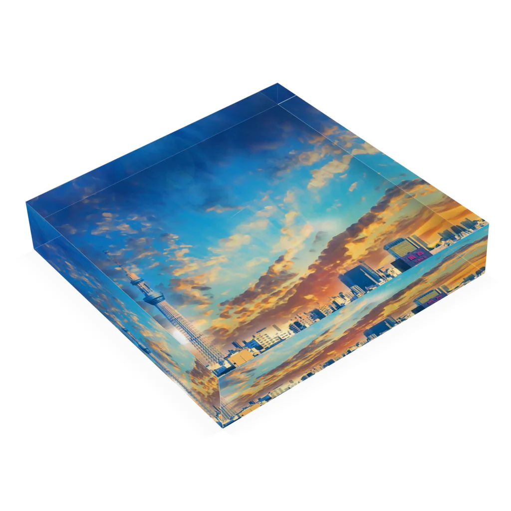 ショップの夕焼けのスカイツリーグッズ Acrylic Block :placed flat