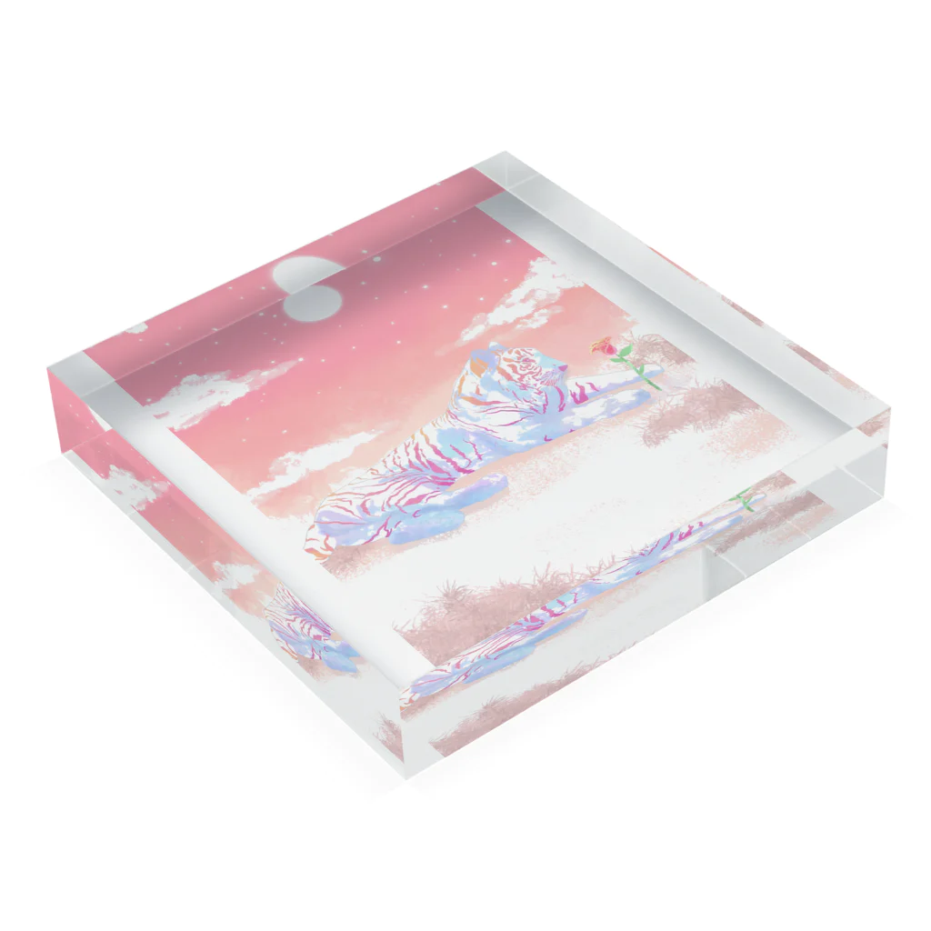 non__07nのホワイトタイガーとバラ Acrylic Block :placed flat