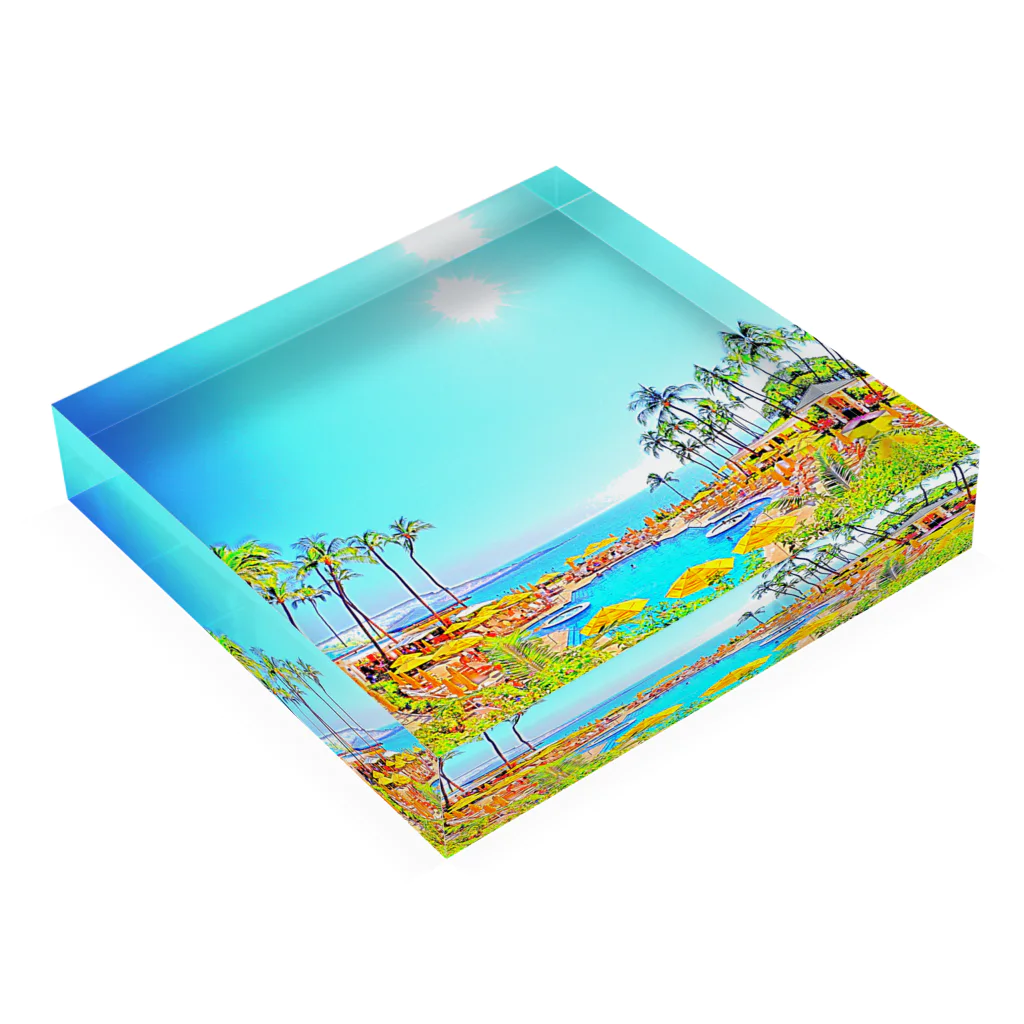 アロハスタイルハワイのラナイ島　フォーシーズンズ　リゾート（イラスト） Acrylic Block :placed flat