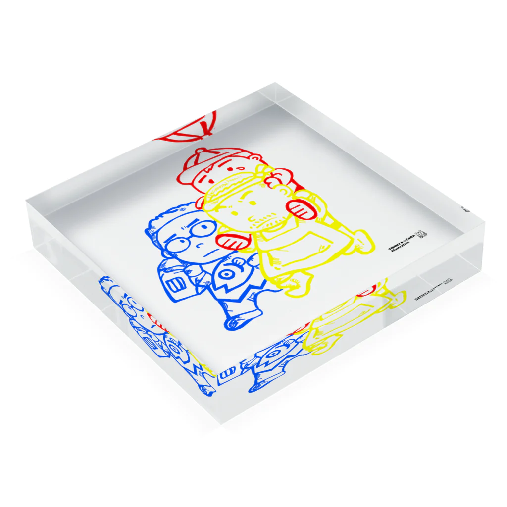 TOMMY★☆ZAWA　ILLUSTRATIONの「たすけあい。三兄弟。」 Acrylic Block :placed flat