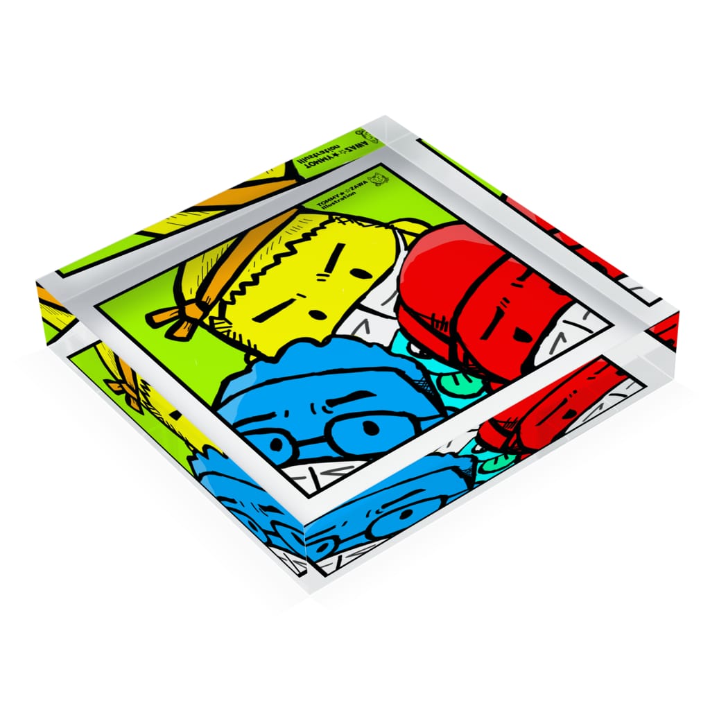 TOMMY★☆ZAWA　ILLUSTRATIONのきんきゅう。じたい。せんげん。 Acrylic Block :placed flat