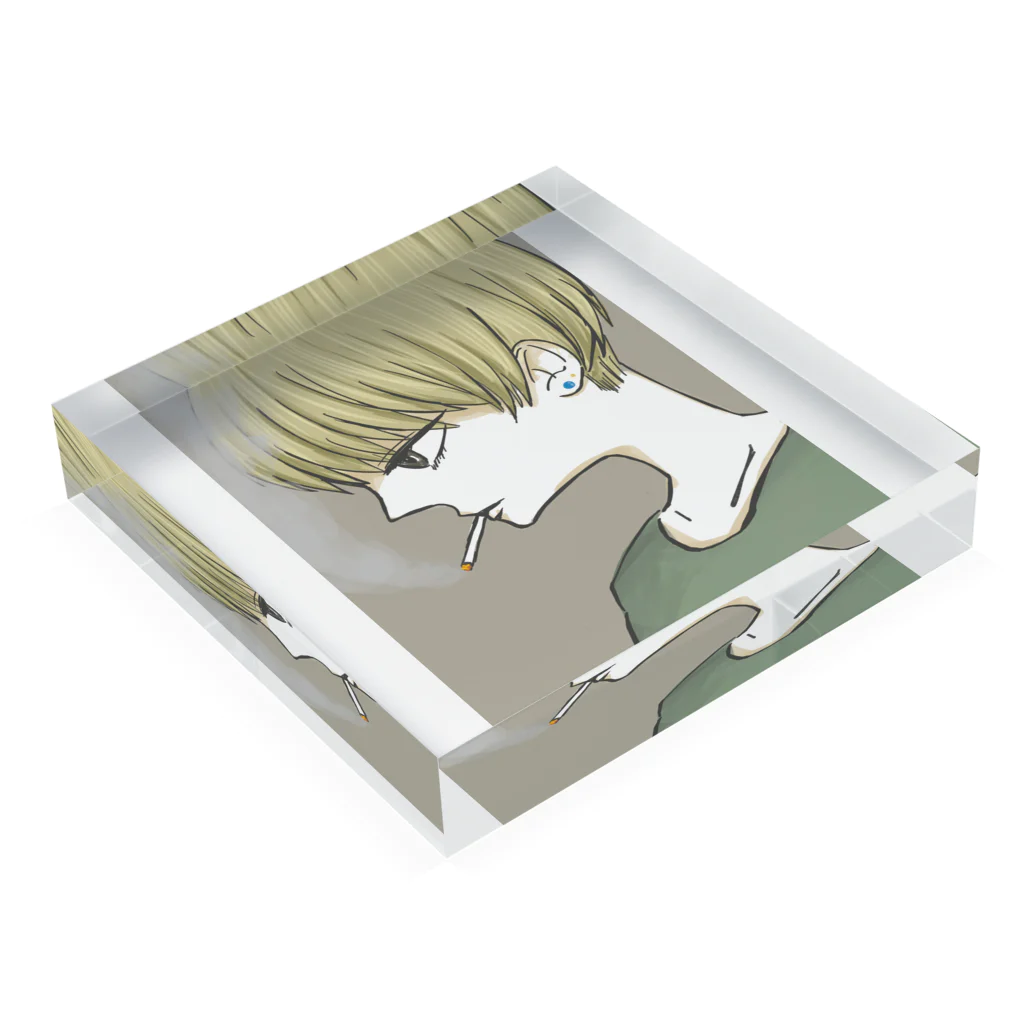 どんこの刈り上げショートとタバコ Acrylic Block :placed flat