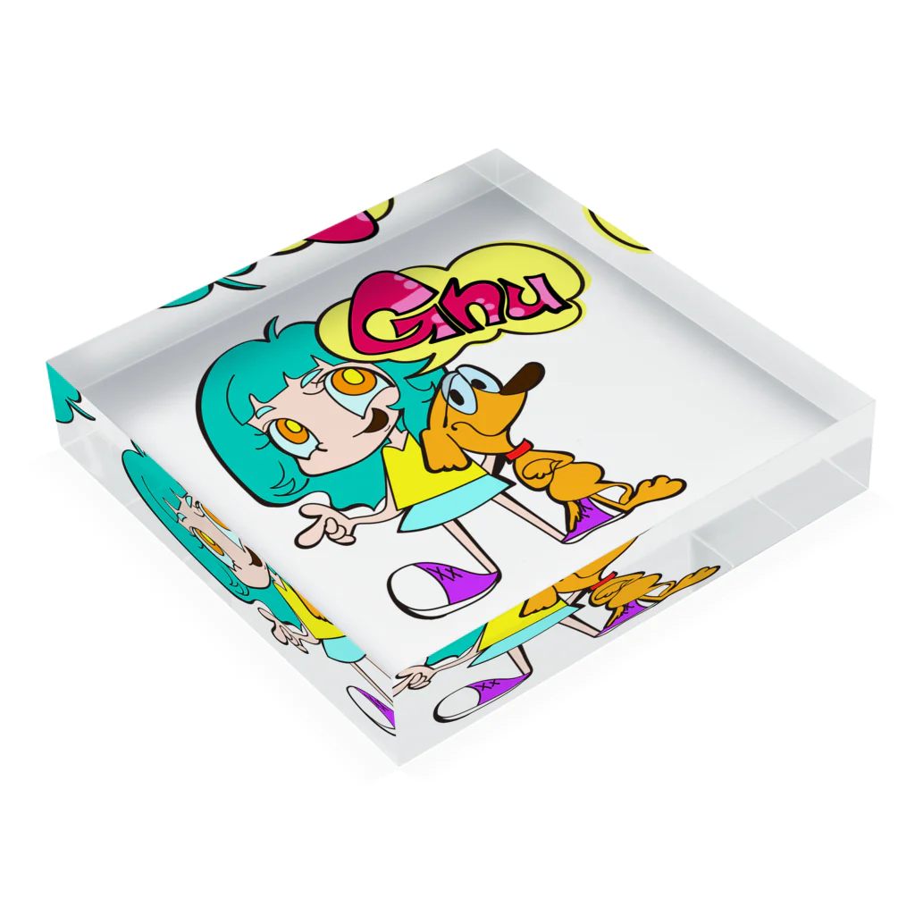 Gnu′s POP STOREのGnuとフリビ犬 Acrylic Block :placed flat