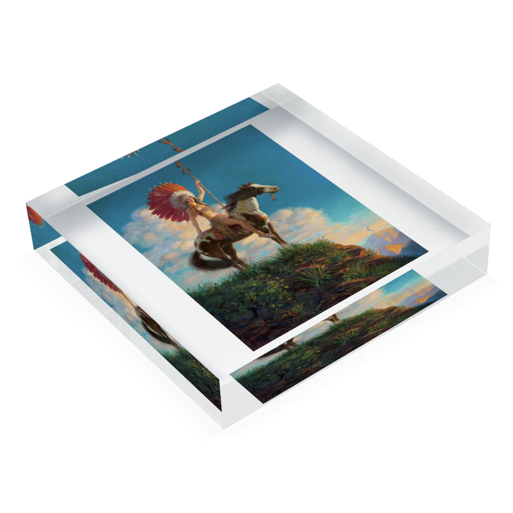 世界の絵画アートグッズのエドワード・メイソン・エグルストン《赤い羽根》 アクリルブロックの平置き