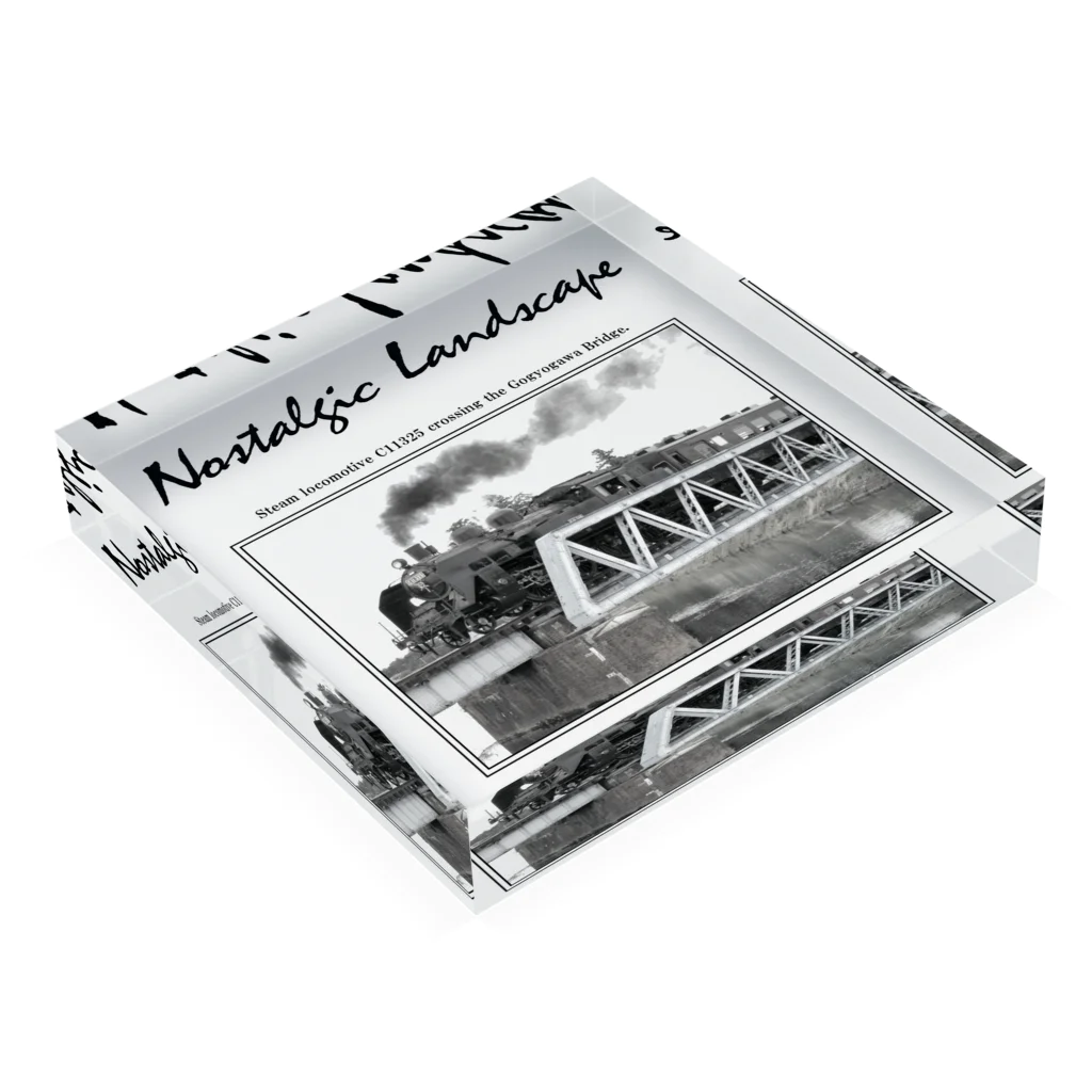 ヴィンテージ鉄道写真グッズの店の五行川橋梁を渡る C11325 （黒いレタリング） Acrylic Block :placed flat