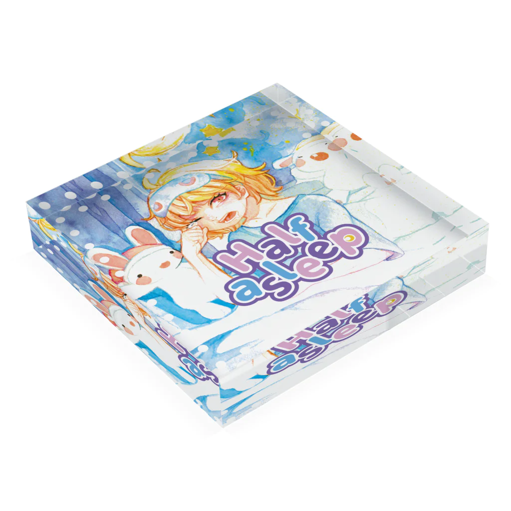 健康的うさぎの寝ぼけグッズ Acrylic Block :placed flat