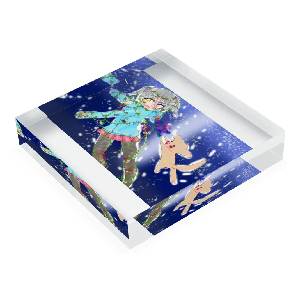 くぅちゃんの犬と女の子と星空 Acrylic Block :placed flat