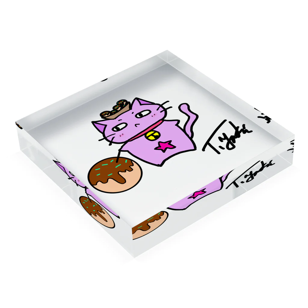 きっとこれが帯刀(仮)のたこ焼き持ったねこ アクリルブロック Acrylic Block :placed flat