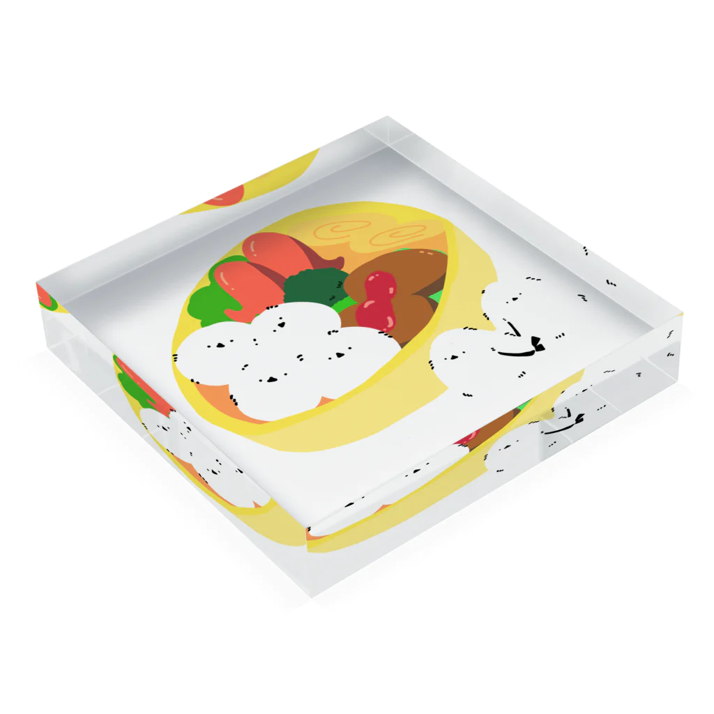 Kotetsu diary(SUZURI店)のシマエナガ×お弁当 Acrylic Block :placed flat