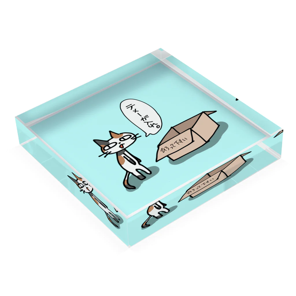 雨空ソーダの雨空ルイのテメーが入れ(三毛猫) Acrylic Block :placed flat