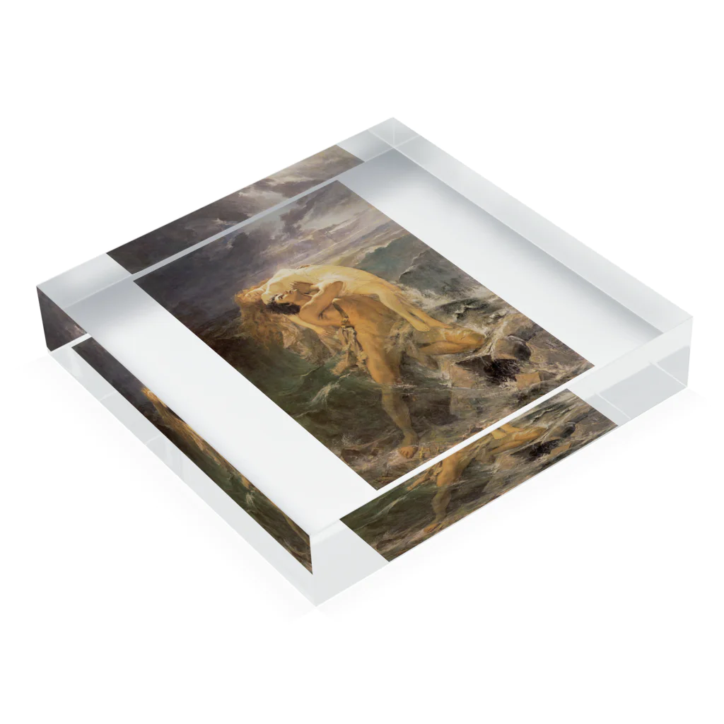 世界の絵画アートグッズのポール・メルワール《洪水、妻を抱きかかえるデウカリオン》 Acrylic Block :placed flat