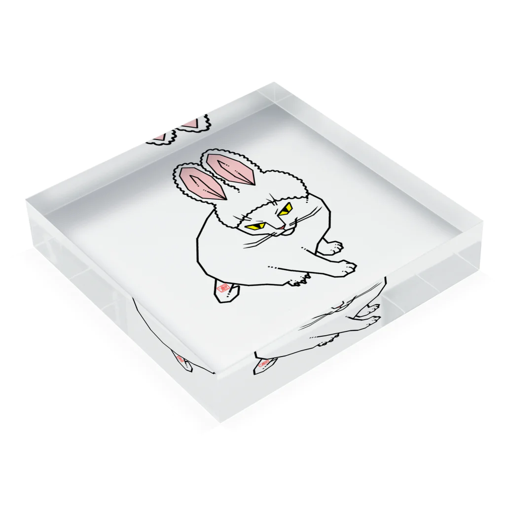 ねこの巣のかわいい兎…？【白】 Acrylic Block :placed flat